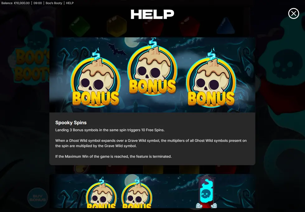 Three skull candle Bonus symbols that start Spooky Spins