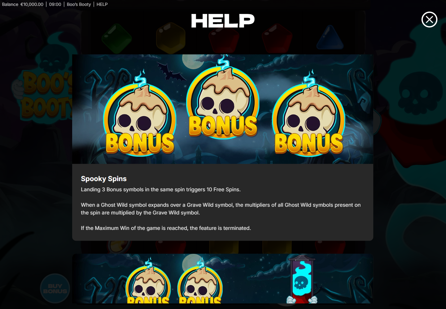 Three Bonus symbols that activate ten Spooky Spins